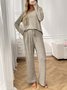 Women Plain Two-Piece Set Daily Long Sleeve Casual Spring/Fall Top With Pants Matching Set