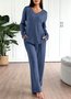 Women Plain Two-Piece Set Daily Long Sleeve Casual Spring/Fall Top With Pants Matching Set