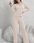 Women Plain Two-Piece Set Daily Long Sleeve Casual Spring/Fall Top With Pants Matching Set