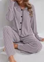 Autumn And Winter Warm Light Purple Knitted V-Neck Button Cardigan Ribbed Long-Sleeved Trousers Home Good Sleep Two-Piece Set