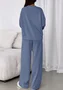 Women Plain Two-Piece Set Daily Long Sleeve Casual Spring/Fall Top With Pants Matching Set