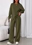 Women Plain Two-Piece Set Daily Long Sleeve Casual Spring/Fall Top With Pants Matching Set
