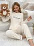 Autumn And Winter Warm Snow Grain Fleece Pullover Long Sleeve Trousers Suit Home Leisure Good Sleep Two-Piece Suit