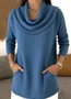 Casual Plain Mock Neck Long Sleeve T-shirt