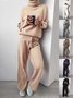 Women Plain Split Joint Two-Piece Set Daily Long Sleeve Casual Spring/Fall Top With Pants Matching Set
