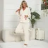 Women Plain Two-Piece Set Daily Long Sleeve Casual Spring/Fall Top With Pants Matching Set