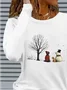 Casual Christmas Snowman Crew Neck Long Sleeve T-shirt
