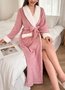 Casual Regular Fit Shawl Collar Color Block Nightdress