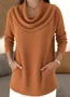 Casual Plain Mock Neck Long Sleeve T-shirt