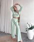 Women Plain Two-Piece Set Daily Long Sleeve Casual Spring/Fall Top With Pants Matching Set