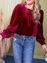 Crew Neck Puff Sleeve Long Sleeve Plain Gathered Regular Micro-Elasticity Loose Tunic Shirt For Women