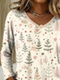 Casual Christmas V Neck Long Sleeve T-shirt