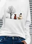 Casual Christmas Snowman Crew Neck Long Sleeve T-shirt