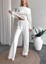 Women Plain Two-Piece Set Daily Long Sleeve Casual Spring/Fall Top With Pants Matching Set