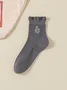 Cotton Embroidery Sweat-absorbent Trendy Japanese Style Cute Fungus Lace Mid-tube Women's Socks Breathable Pile Socks