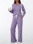 Women Plain Two-Piece Set Daily Long Sleeve Casual Spring/Fall Top With Pants Matching Set