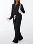 Women Plain Two-Piece Set Daily Long Sleeve Casual Spring/Fall Top With Pants Matching Set