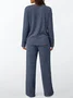 Women Plain Two-Piece Set Daily Long Sleeve Casual Spring/Fall Top With Pants Matching Set
