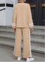 Women Color Block Two-Piece Set Daily Long Sleeve Casual Spring/Fall Top With Pants Matching Set