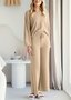 Women Plain Two-Piece Set Daily Long Sleeve Casual Spring/Fall Top With Pants Matching Set
