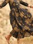 Women Floral Summer Dress Crew Neck Half Sleeve H-Line Dress