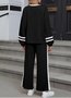 Women Color Block Two-Piece Set Daily Long Sleeve Casual Spring/Fall Top With Pants Matching Set