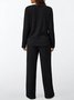 Women Plain Two-Piece Set Daily Long Sleeve Casual Spring/Fall Top With Pants Matching Set