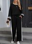 Women Color Block Two-Piece Set Daily Long Sleeve Casual Spring/Fall Top With Pants Matching Set