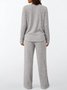 Women Plain Two-Piece Set Daily Long Sleeve Casual Spring/Fall Top With Pants Matching Set