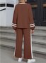 Women Color Block Two-Piece Set Daily Long Sleeve Casual Spring/Fall Top With Pants Matching Set