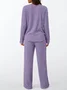 Women Plain Two-Piece Set Daily Long Sleeve Casual Spring/Fall Top With Pants Matching Set