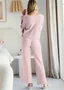 Women Plain Two-Piece Set Daily Long Sleeve Casual Spring/Fall Top With Pants Matching Set