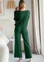 Women Plain Two-Piece Set Daily Long Sleeve Casual Spring/Fall Top With Pants Matching Set