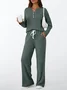 Women Plain Two-Piece Set Daily Long Sleeve Casual Spring/Fall Top With Pants Matching Set