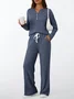 Women Plain Two-Piece Set Daily Long Sleeve Casual Spring/Fall Top With Pants Matching Set