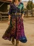 Women Floral Spring/Fall Dress V Neck Long Sleeve H-Line Dress