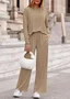 Women Plain Two-Piece Set Daily Long Sleeve Casual Spring/Fall Top With Pants Matching Set