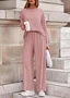 Women Plain Two-Piece Set Daily Long Sleeve Casual Spring/Fall Top With Pants Matching Set