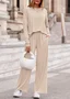 Women Plain Two-Piece Set Daily Long Sleeve Casual Spring/Fall Top With Pants Matching Set