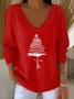 Casual Christmas V Neck Long Sleeve T-shirt