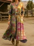 Women Gradient Pattern Spring/Fall Dress V Neck Long Sleeve H-Line Dress