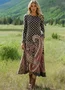 Women Floral Summer Dress Crew Neck Long Sleeve H-Line Dress
