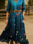 Women Floral Spring/Fall Dress V Neck Long Sleeve H-Line Dress