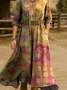 Women Gradient Pattern Spring/Fall Dress V Neck Long Sleeve H-Line Dress