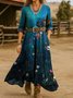 Women Floral Spring/Fall Dress V Neck Long Sleeve H-Line Dress