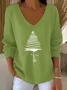 Casual Christmas V Neck Long Sleeve T-shirt