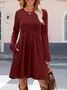 Women Plain Spring/Fall Split Joint Dress Crew Neck Long Sleeve Tank A-Line Dress