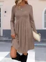 Women Plain Spring/Fall Split Joint Dress Crew Neck Long Sleeve Tank A-Line Dress