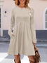 Women Plain Spring/Fall Split Joint Dress Crew Neck Long Sleeve Tank A-Line Dress