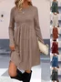 Women Plain Spring/Fall Split Joint Dress Crew Neck Long Sleeve Tank A-Line Dress